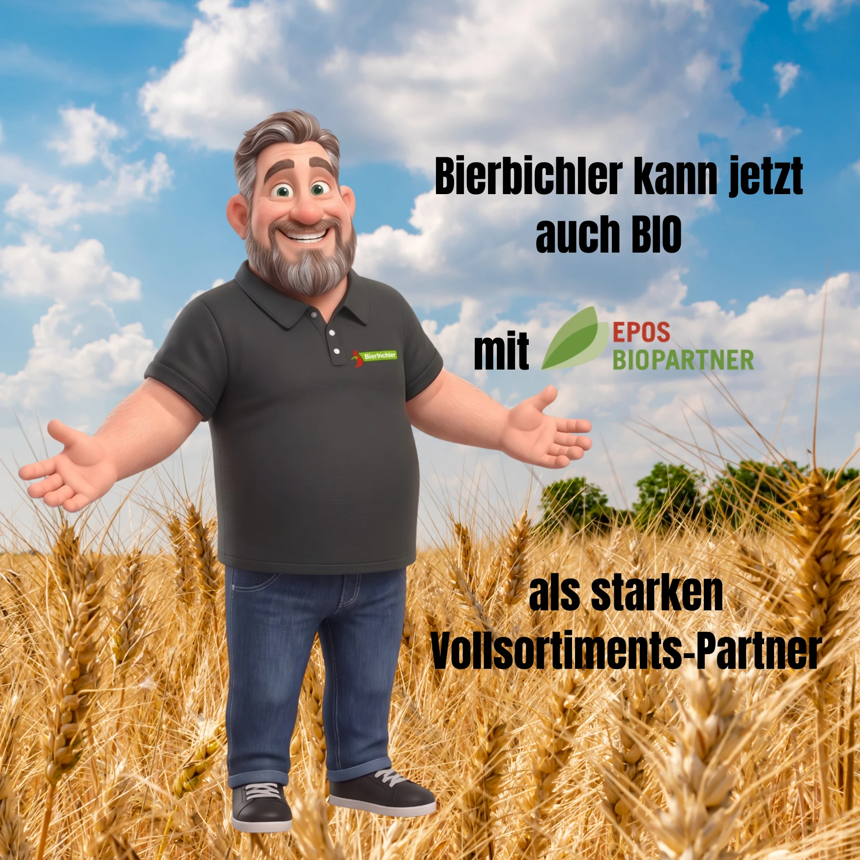 Bio Bertl von Bierbichler Rosenheim wirbt für das Bio-Vollsortiment des Lebensmittelgroßhändlers.