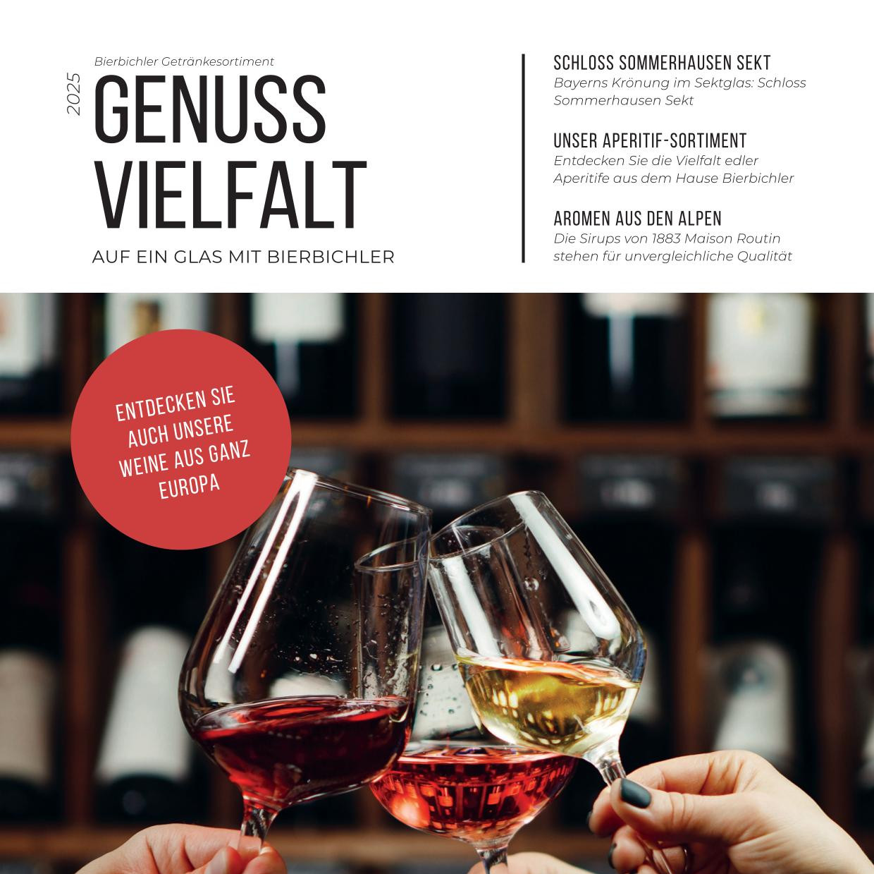 Was für eine tolle Auswahl von Getränken bei Bierbichler - für jeden Anlass was dabei! Eine Gruppe von Glasflaschen mit alkoholischen Getränken.