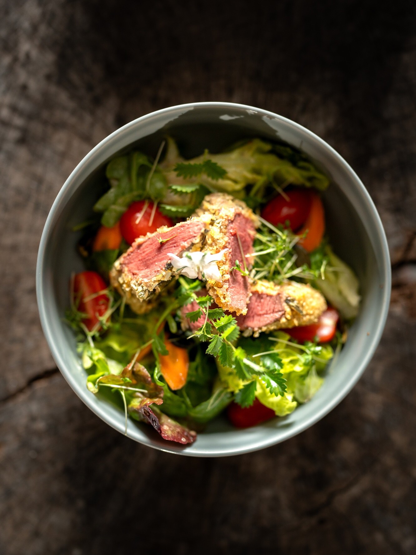 Reh Panko und Salat Gericht von Andi Schweiger auf der Bierbichler Kitchenparty 